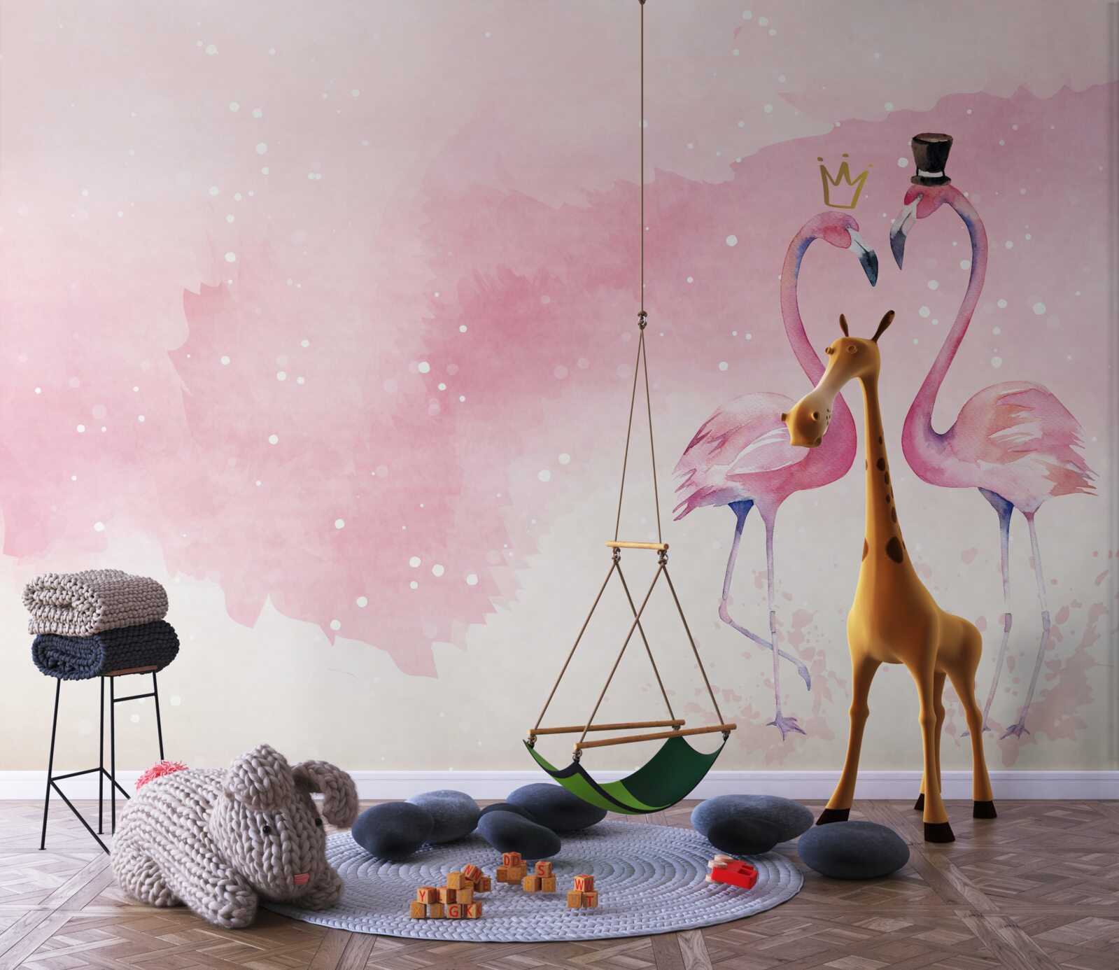 Fotobehang twee roze flamingo's