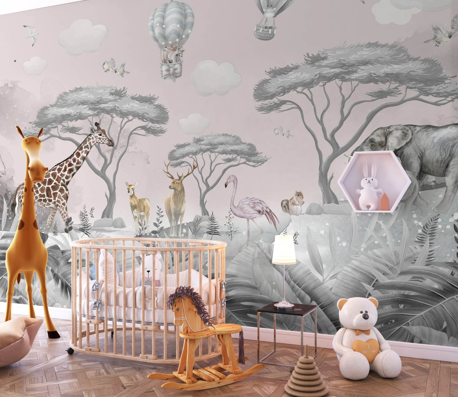 Fotobehang dieren van afrika in het zilveren woud