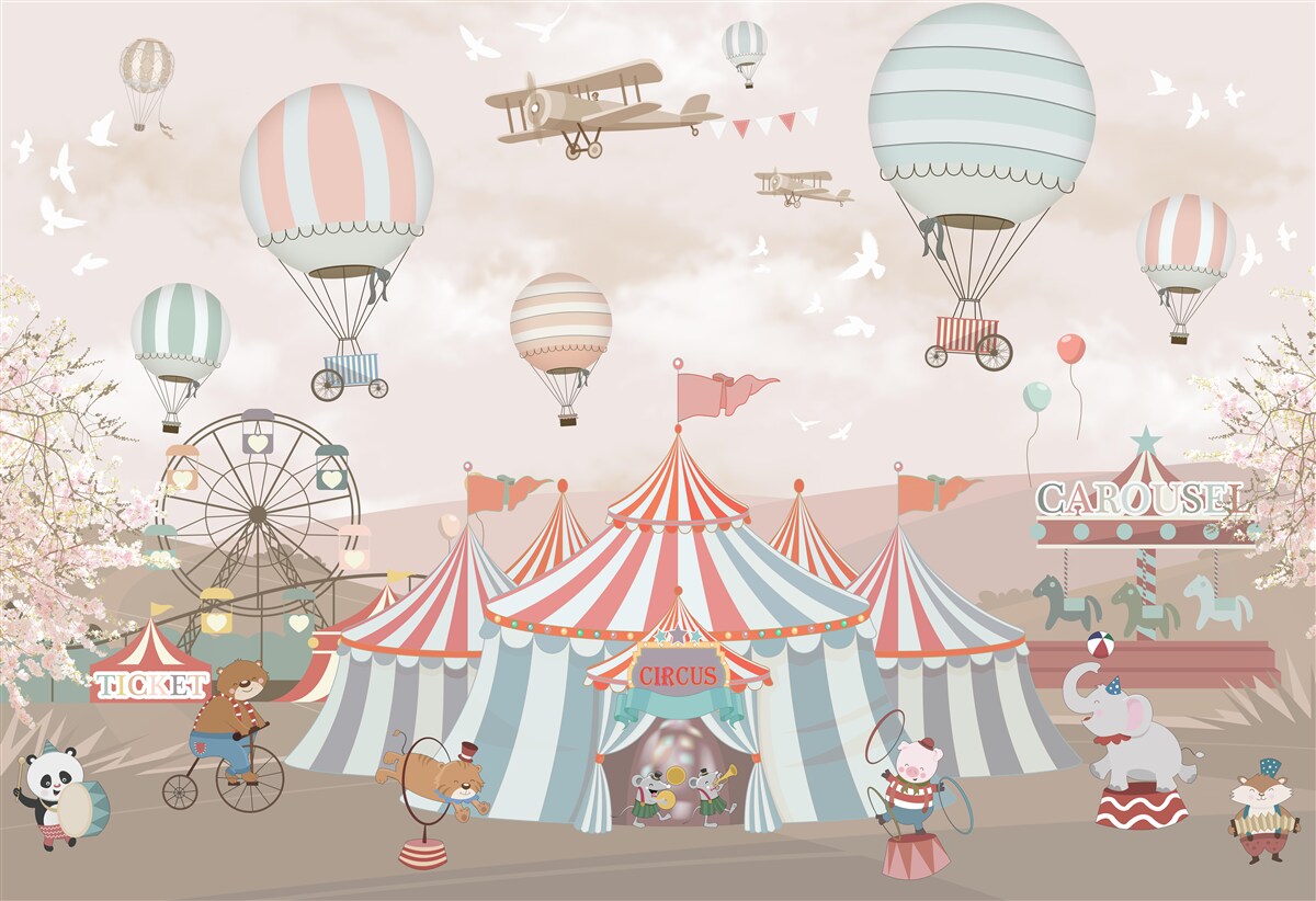 Fotobehang circus en ballen die door de lucht zweven