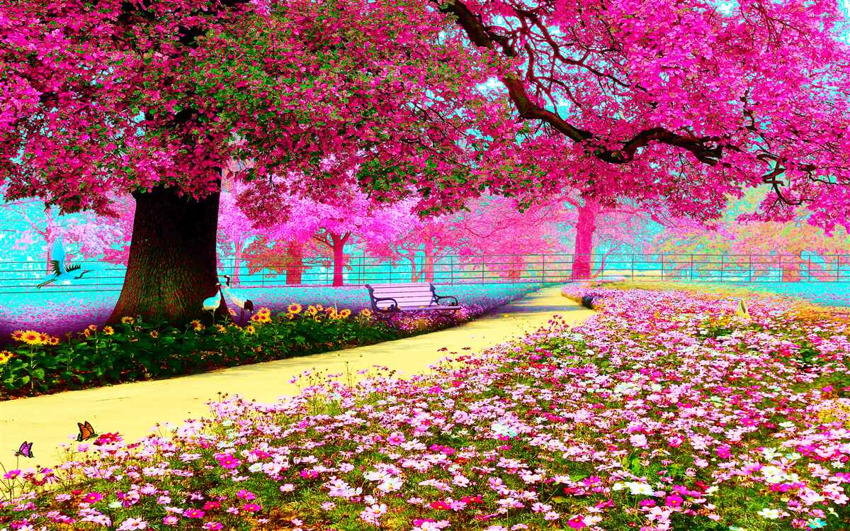 Fotobehang oude sakura bloeit in roze tinten