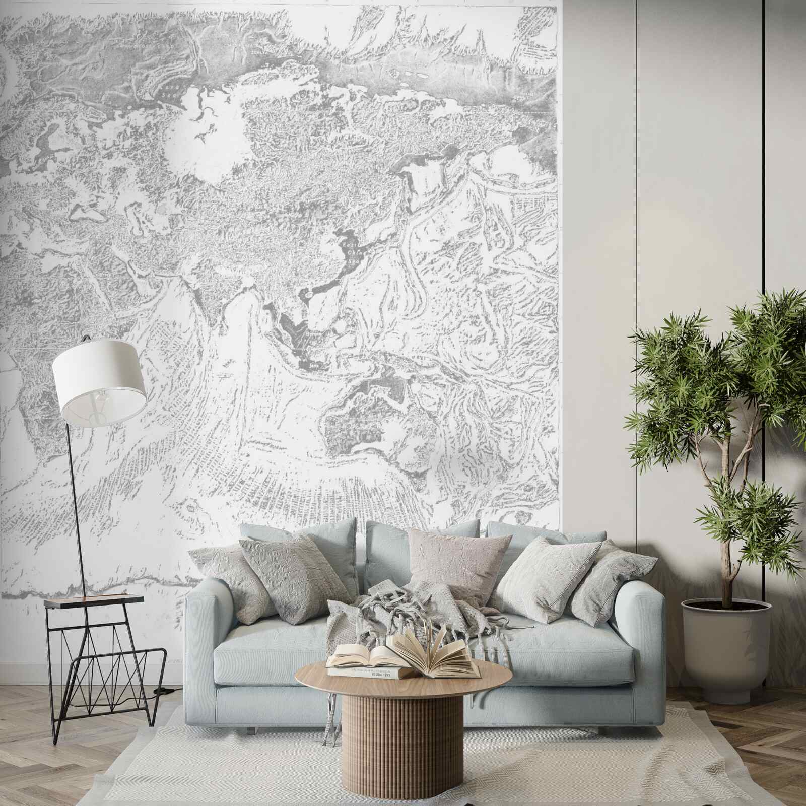 Fotobehang zonsondergang over berg abstractie en bos