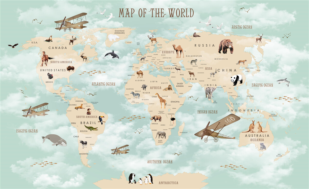 Fotobehang fauna in de geografische atlas