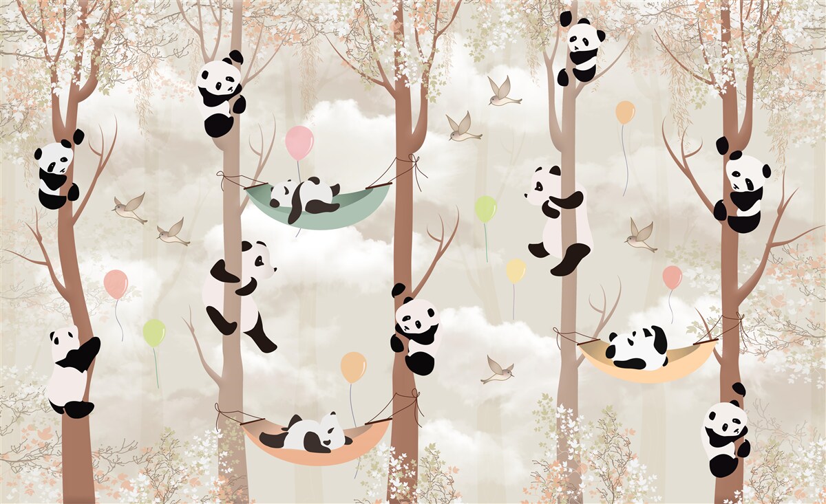 Fotobehang veel panda's leven in de bomen