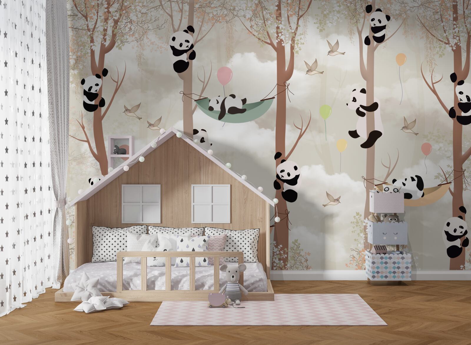 Fotobehang veel panda's leven in de bomen