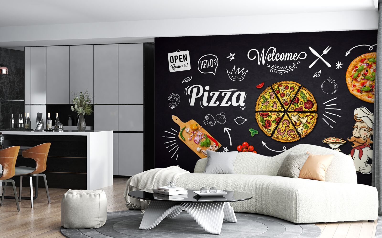 Fotobehang koken met pizza