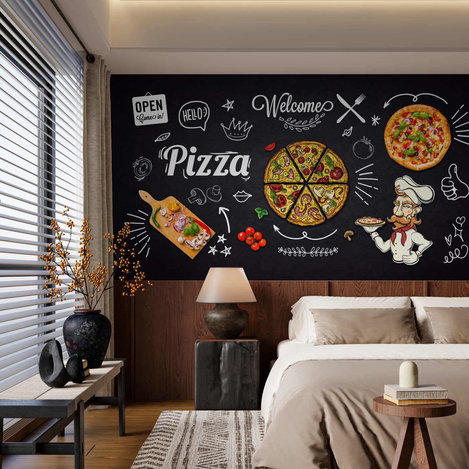 Fotobehang koken met pizza