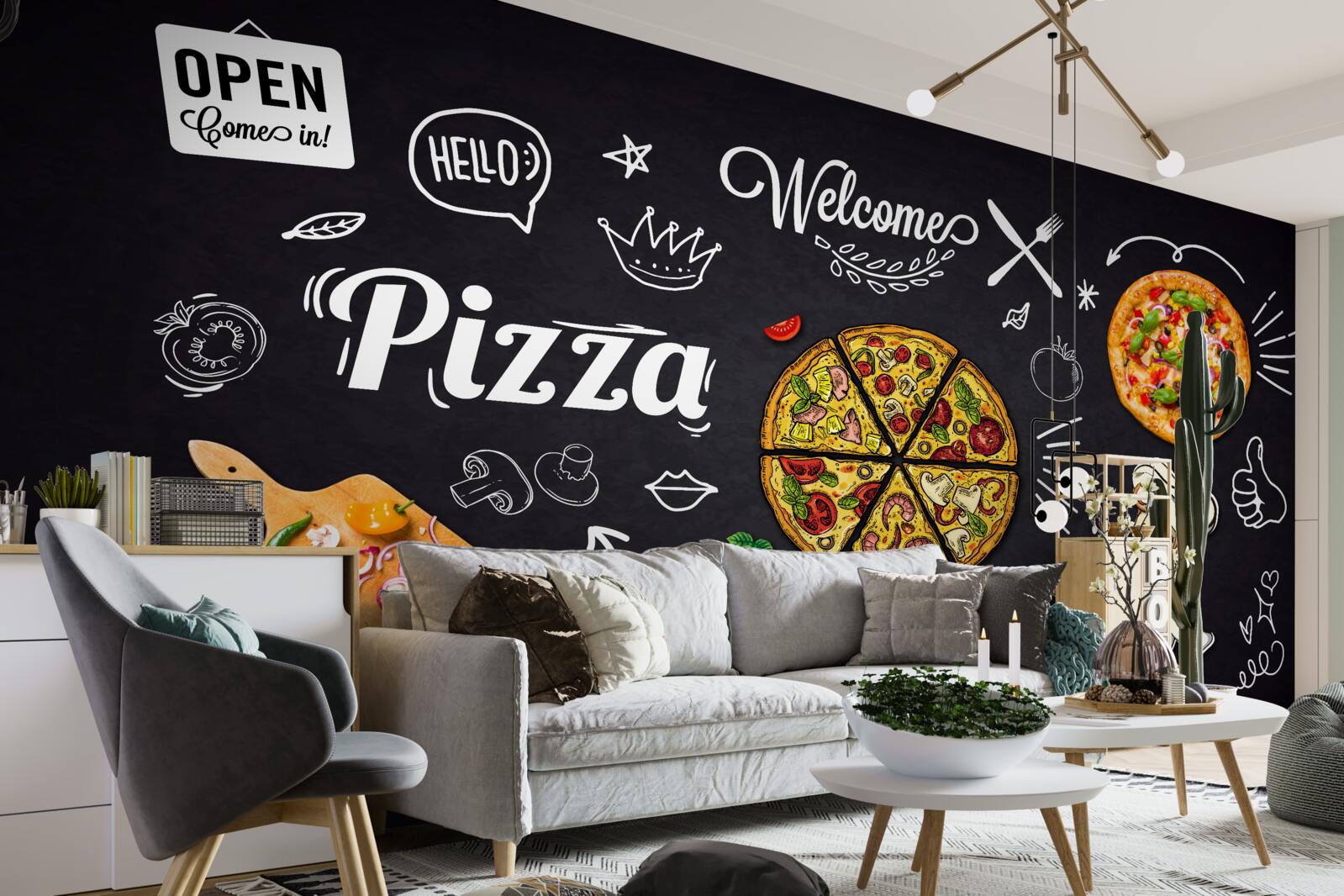 Fotobehang koken met pizza