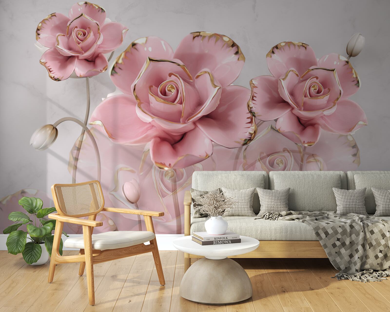 Fotobehang delicate achtergrond versierd met roze rozen