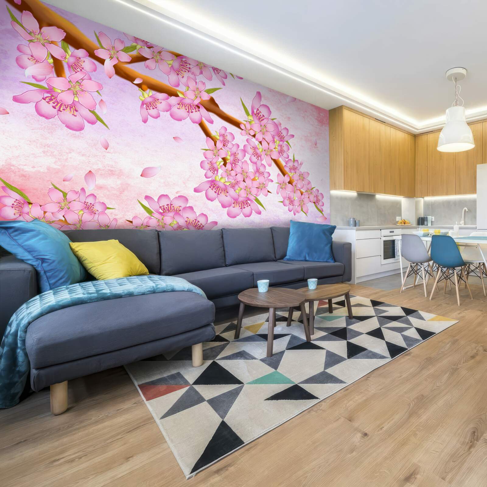 Fotobehang mooie roze knoppen bloeien aan de takken