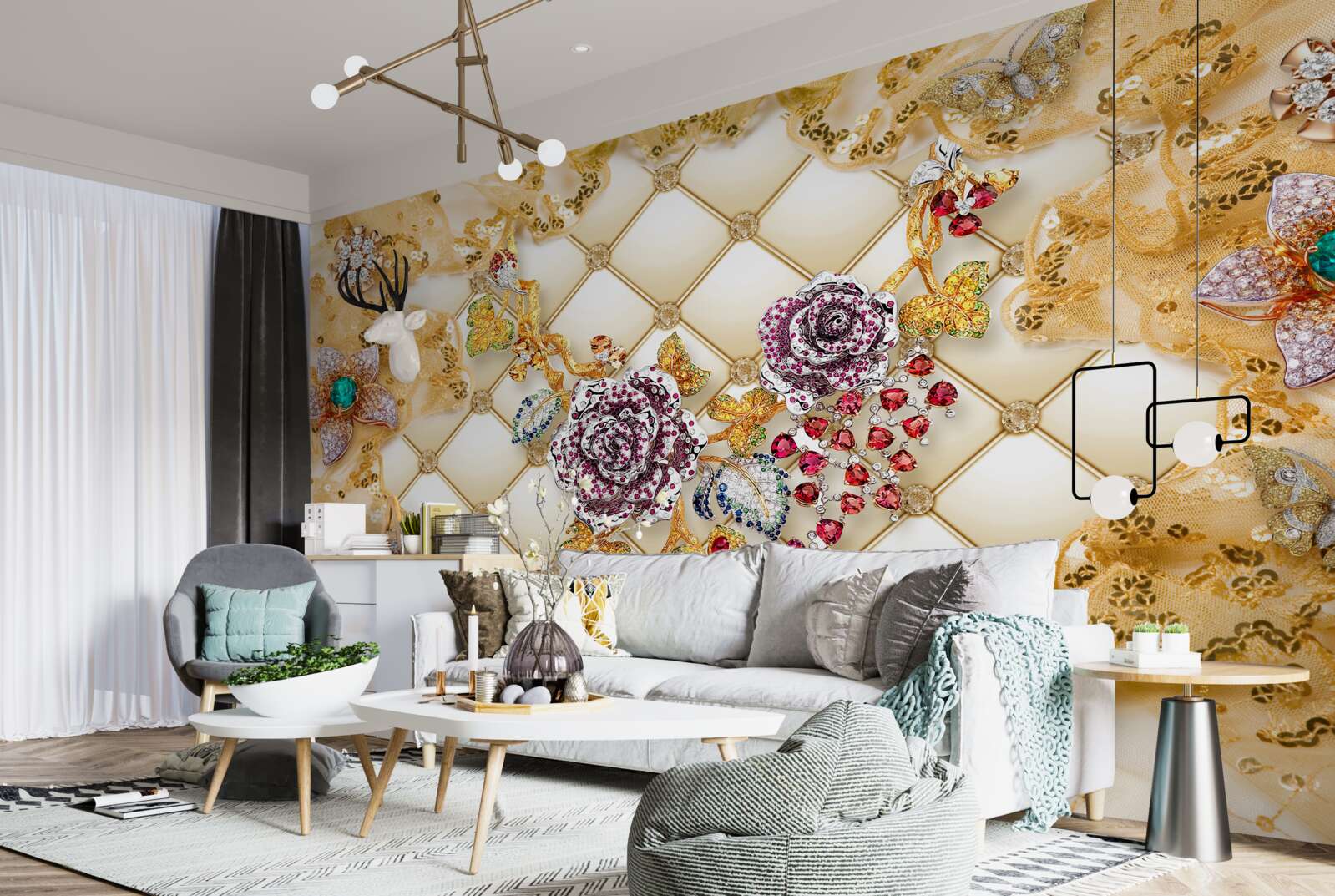 Fotobehang herfstbloemen van goud en steen