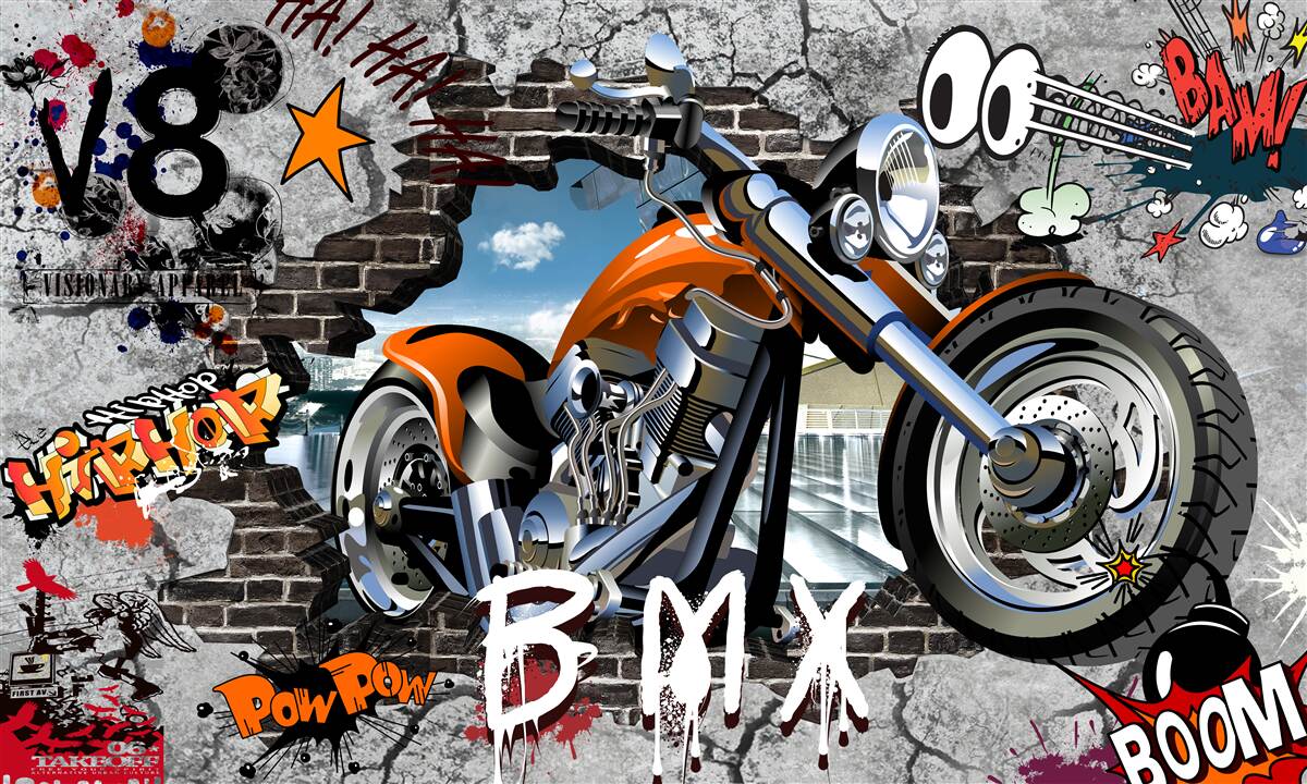 Fotobehang graffiti in de vorm van een motorfiets