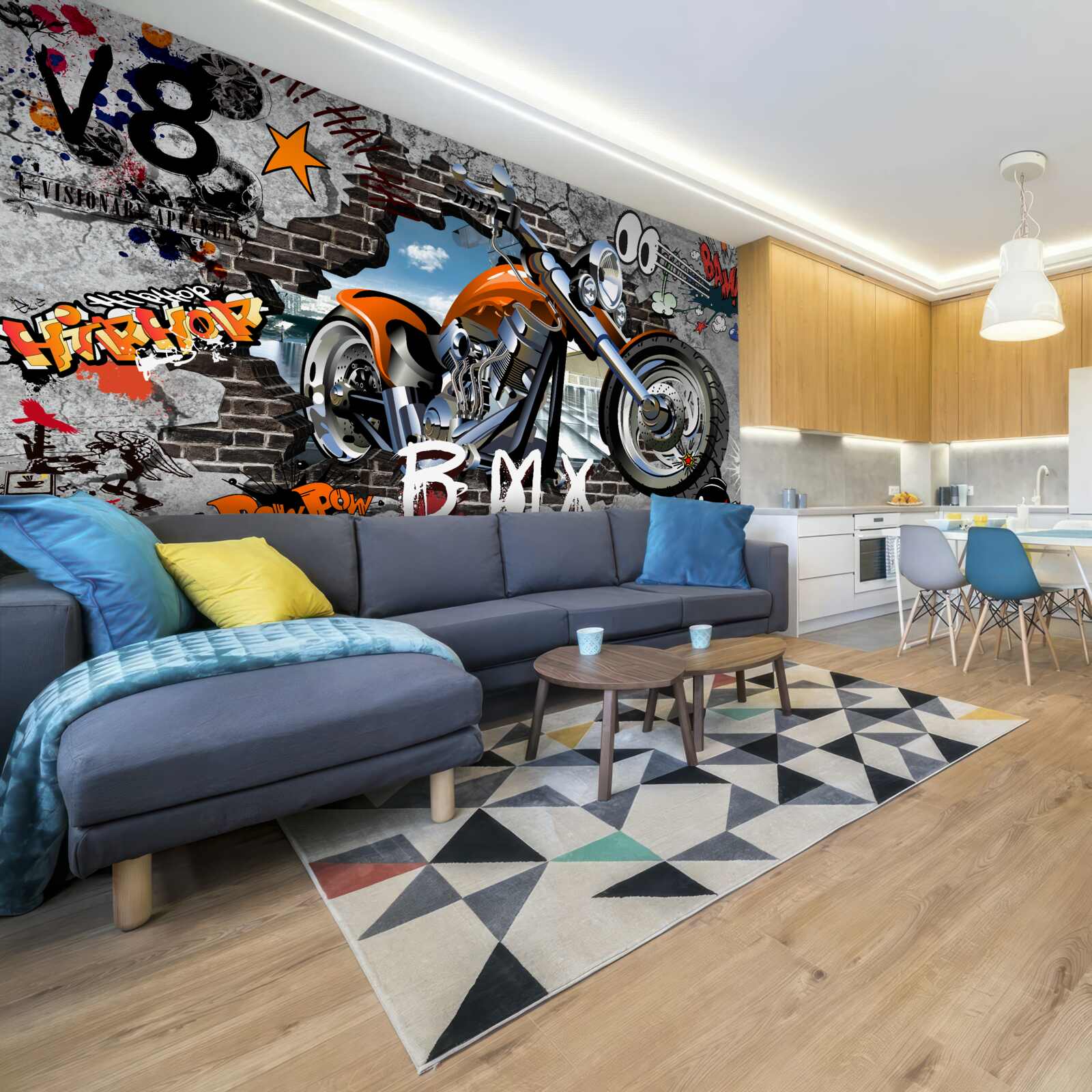 Fotobehang graffiti in de vorm van een motorfiets