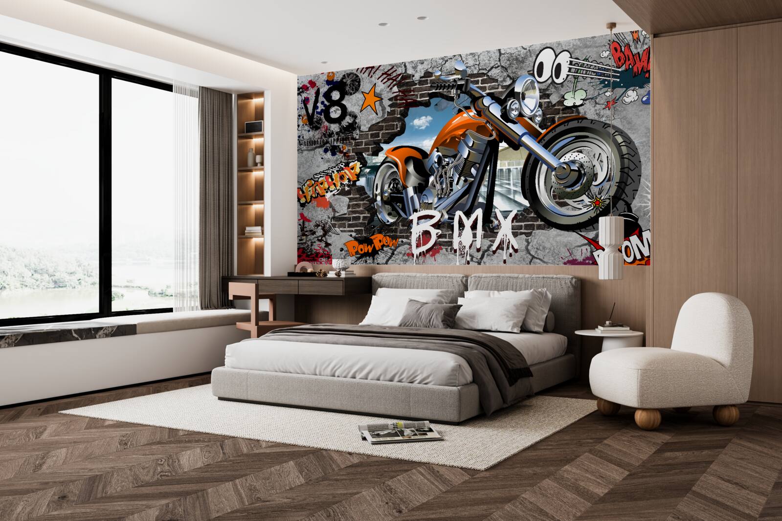 Fotobehang graffiti in de vorm van een motorfiets