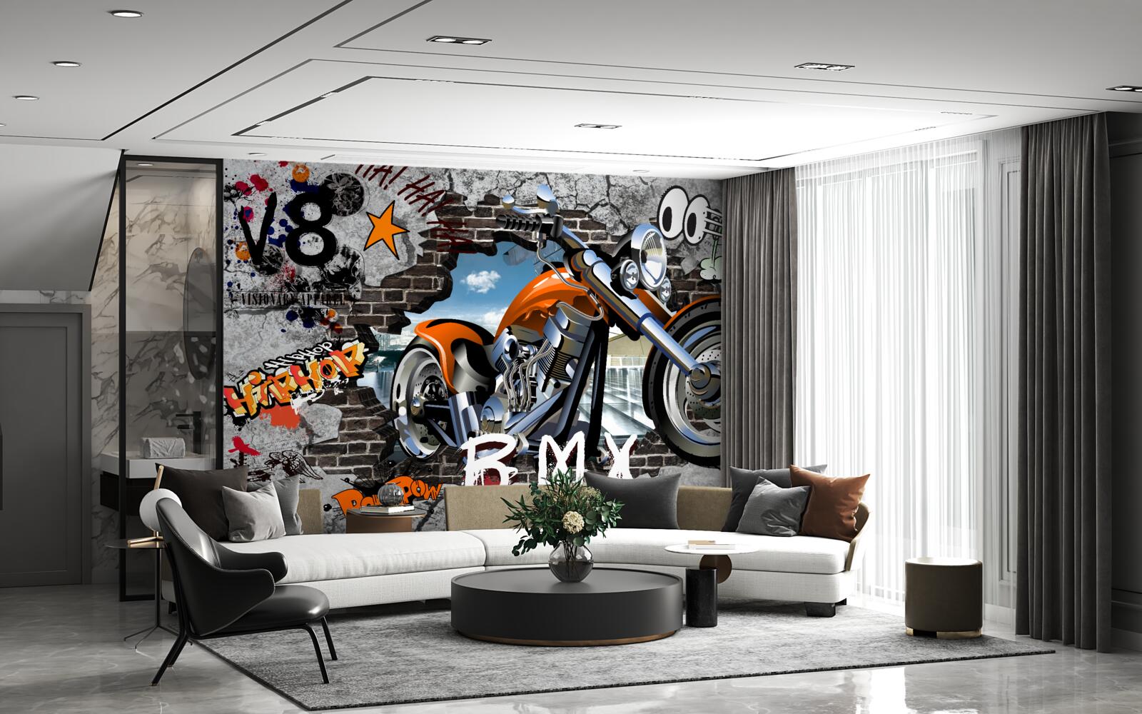 Fotobehang graffiti in de vorm van een motorfiets