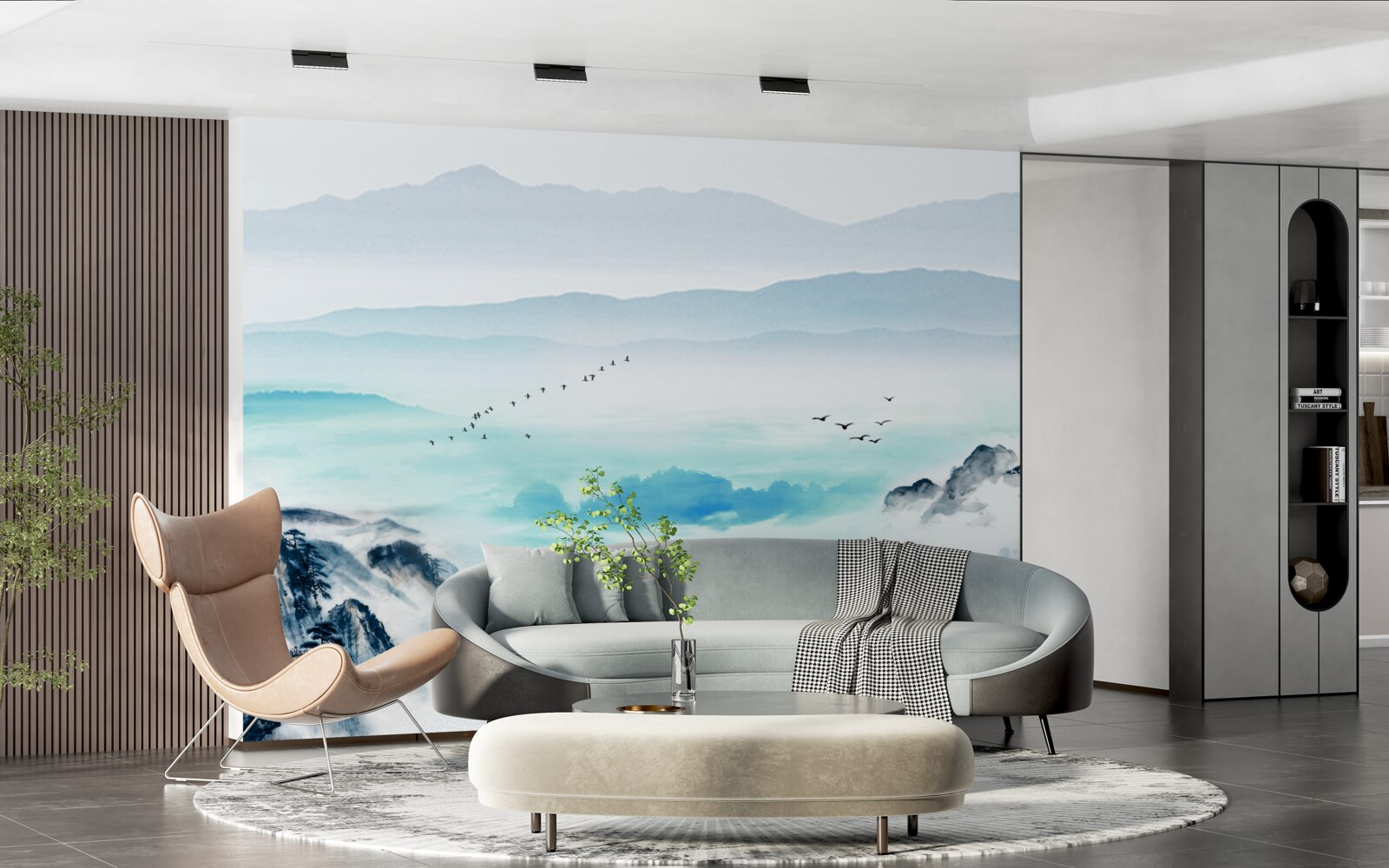 Fotobehang mist over meerwater