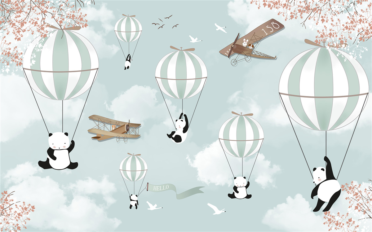 Fotobehang ballonnen met panda's