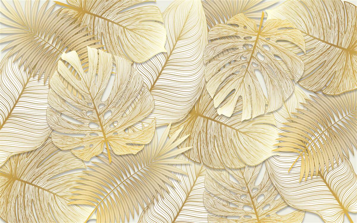 Fotobehang de bladeren van de tropische monstera zijn goud en bruin van kleur