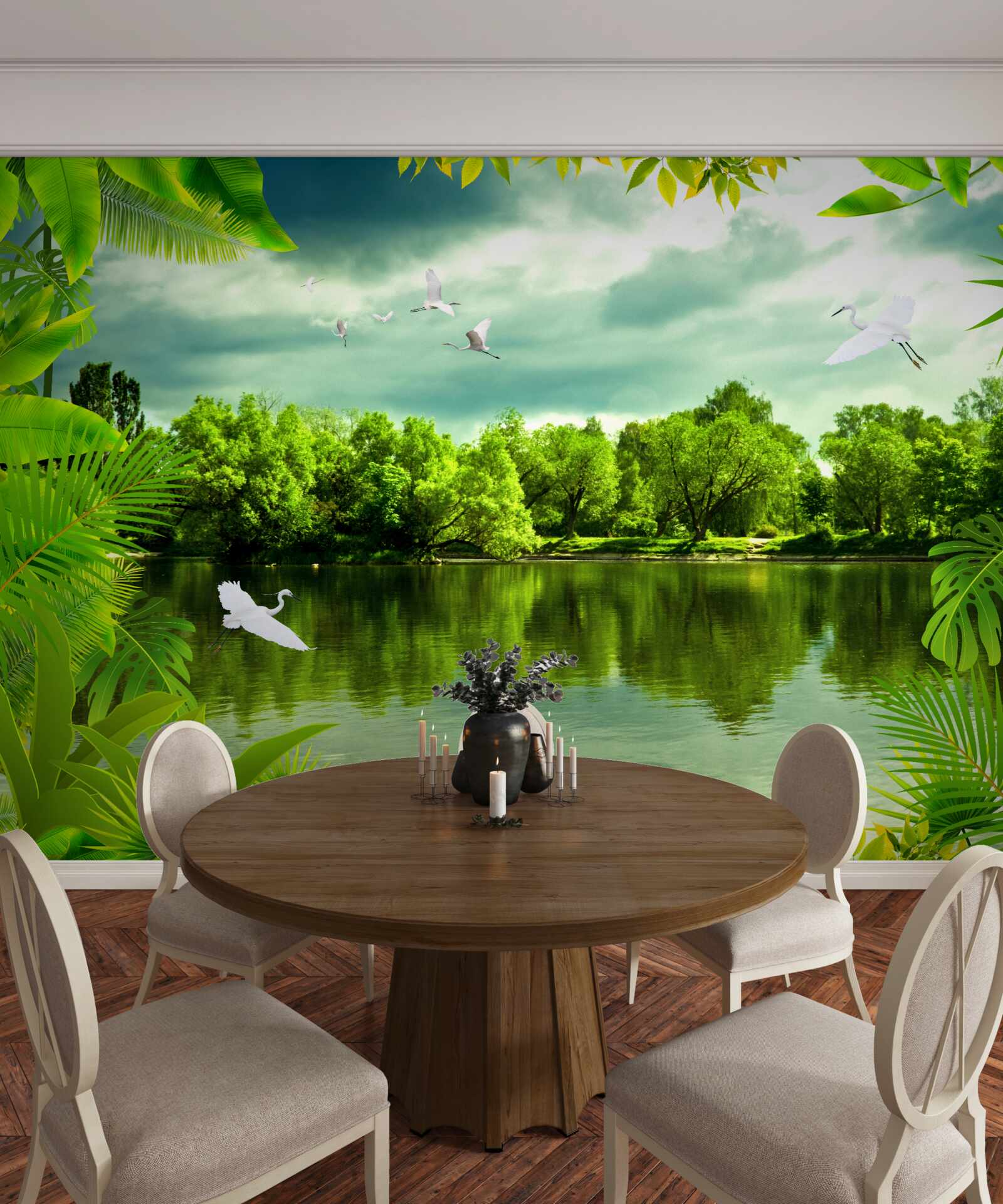 Fotobehang spectaculair meer in het bos