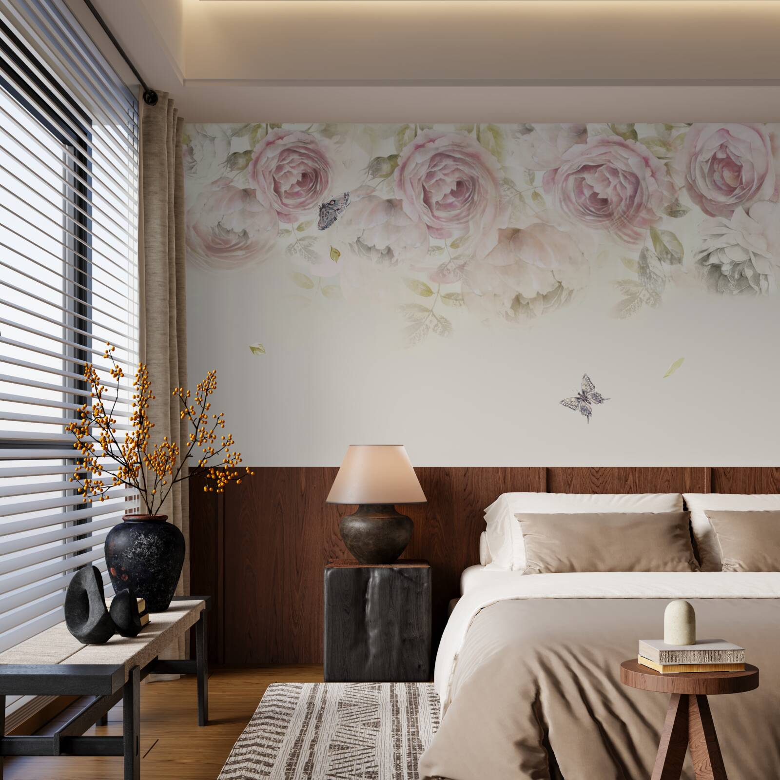 Fotobehang krans van overvloedige rozen