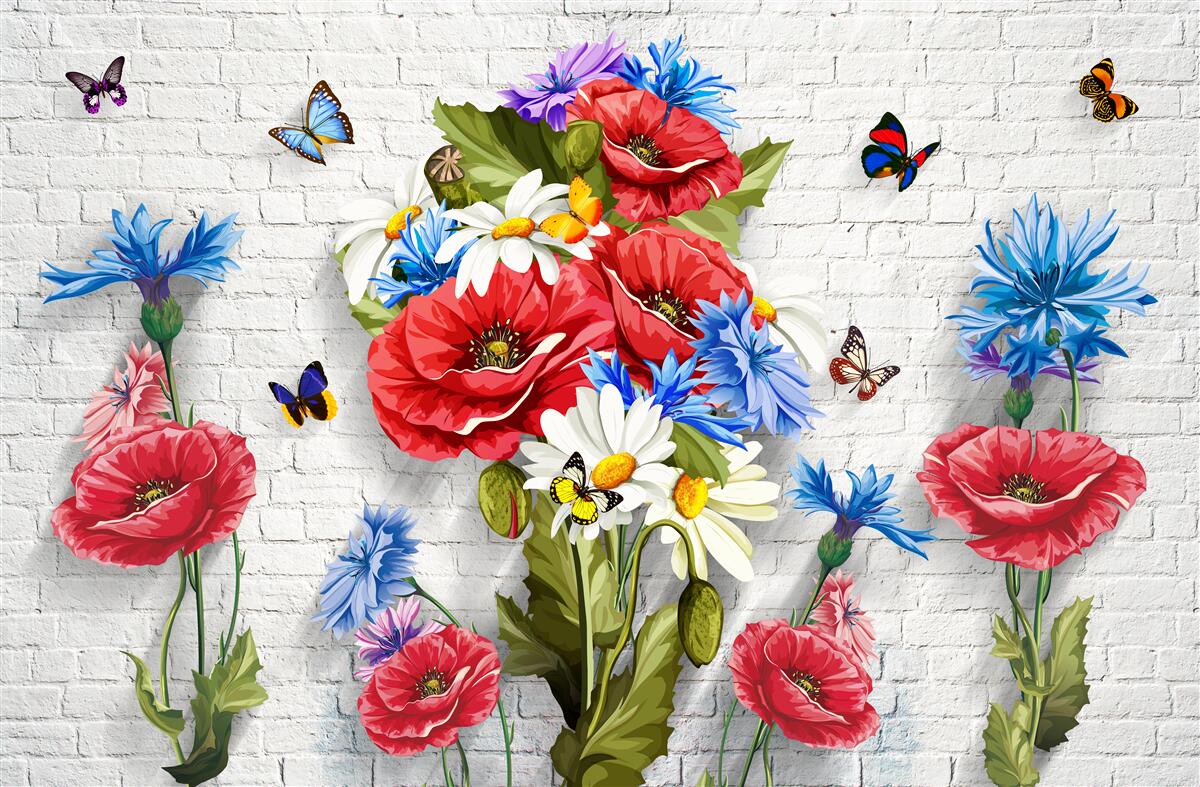 Fotobehang vlinders en bloemen gevuld met de pracht van de lente