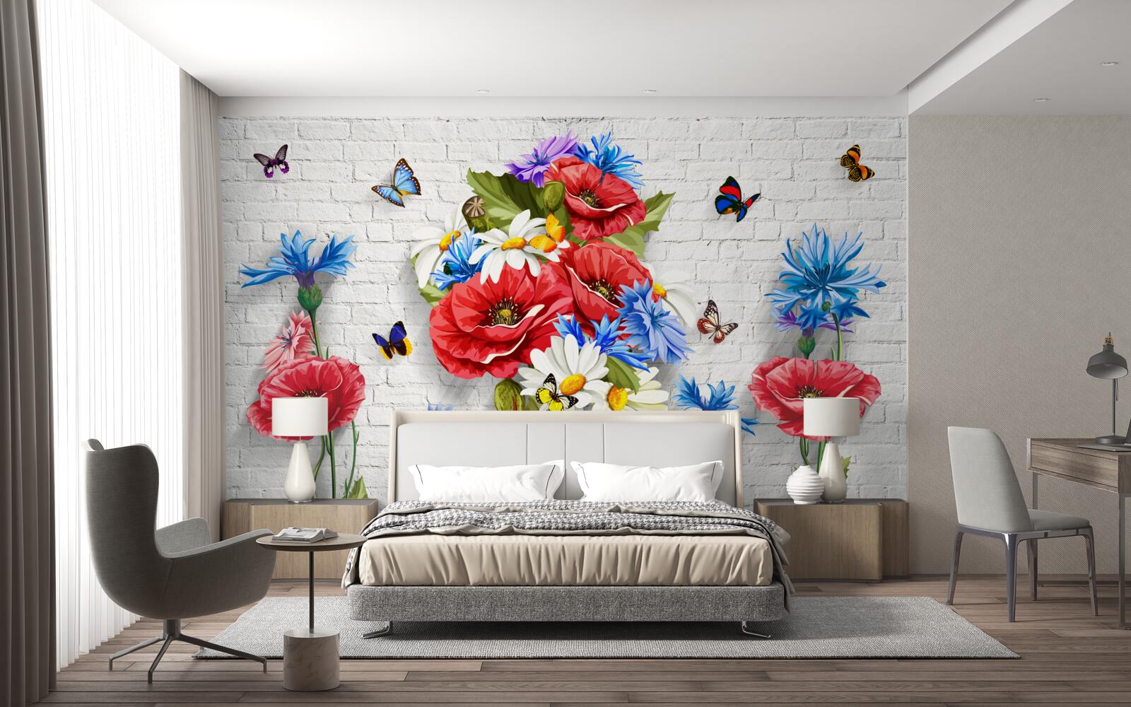 Fotobehang vlinders en bloemen gevuld met de pracht van de lente