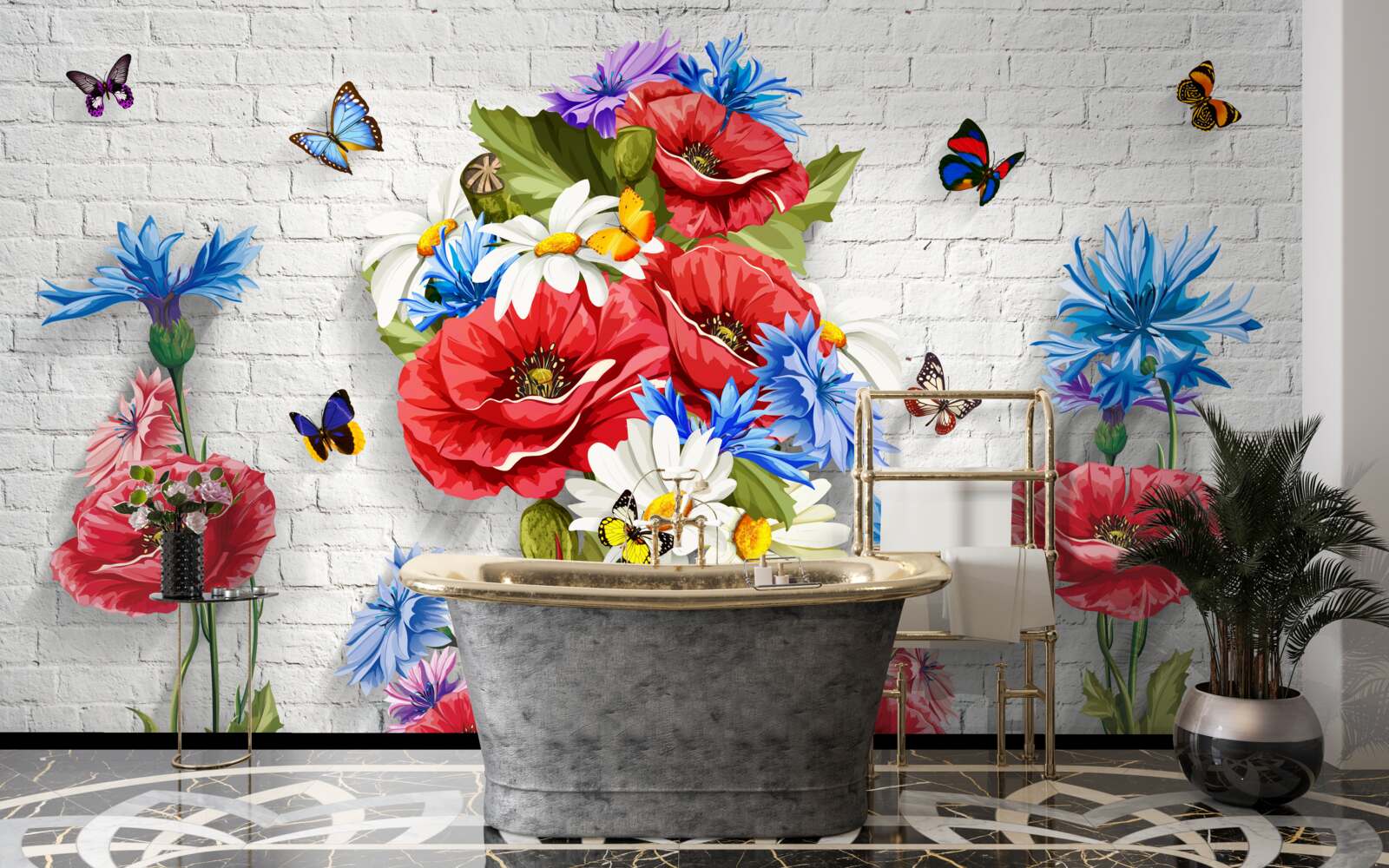 Fotobehang vlinders en bloemen gevuld met de pracht van de lente