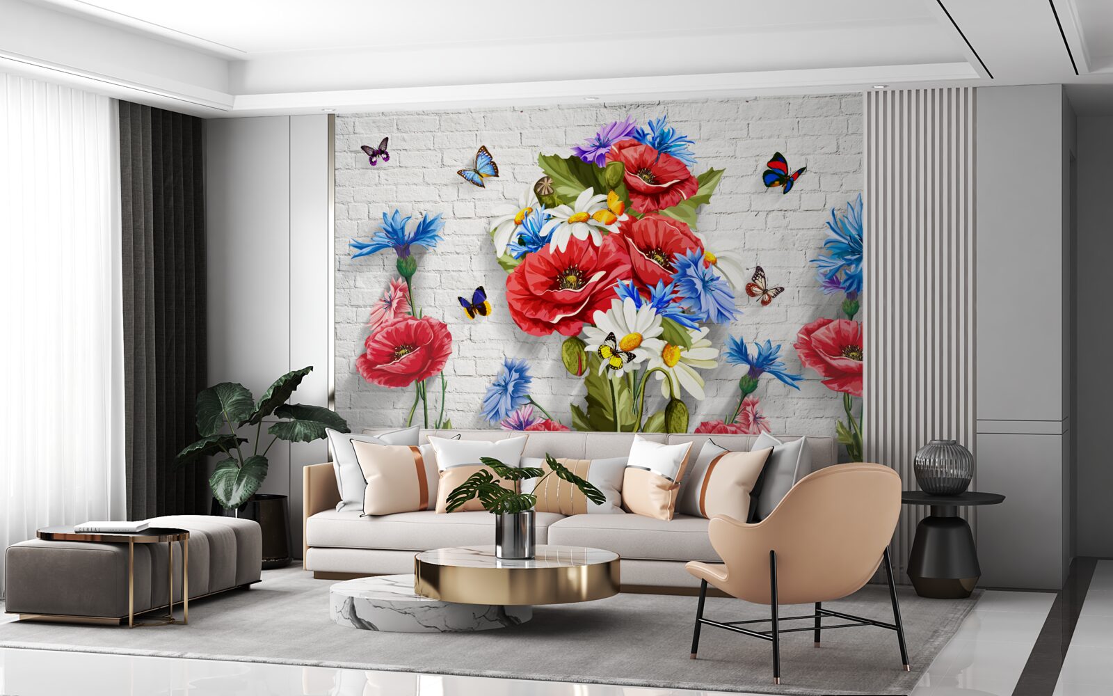 Fotobehang vlinders en bloemen gevuld met de pracht van de lente