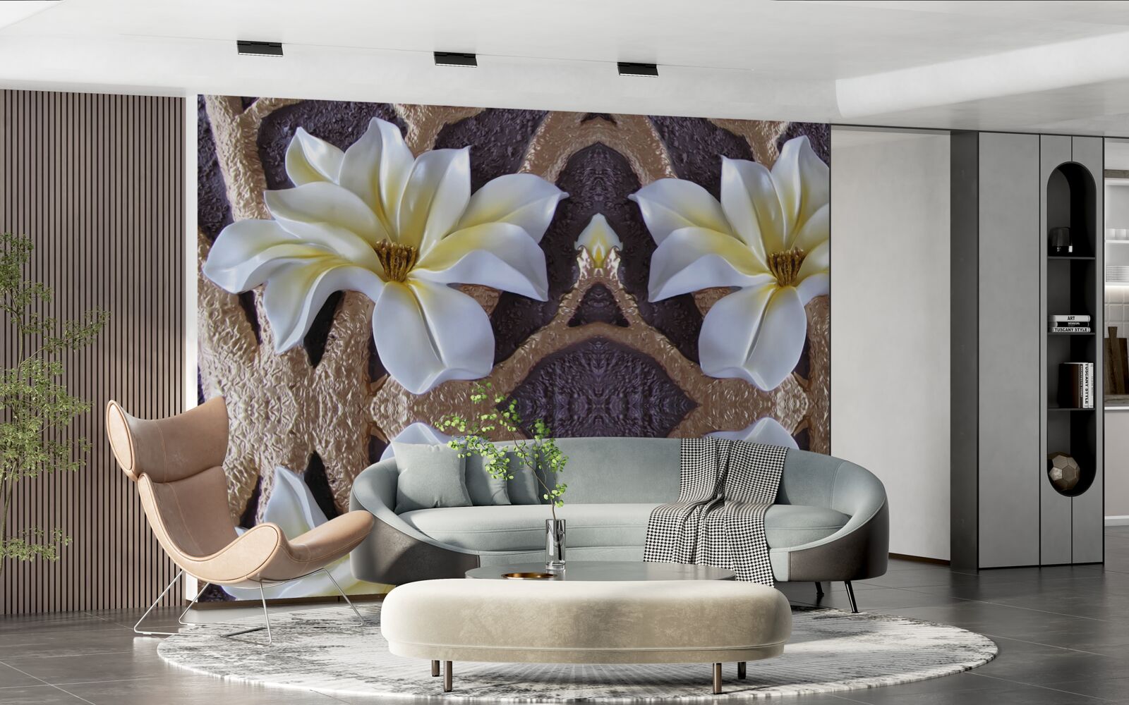 Fotobehang grote witte bloemen