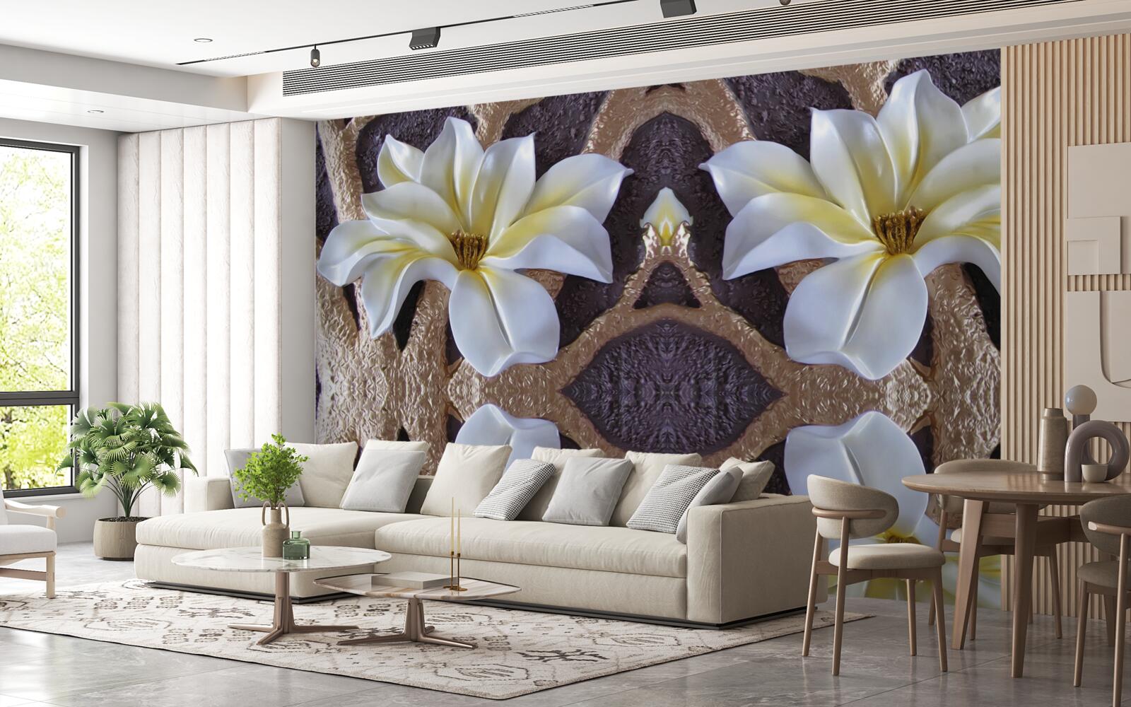 Fotobehang grote witte bloemen