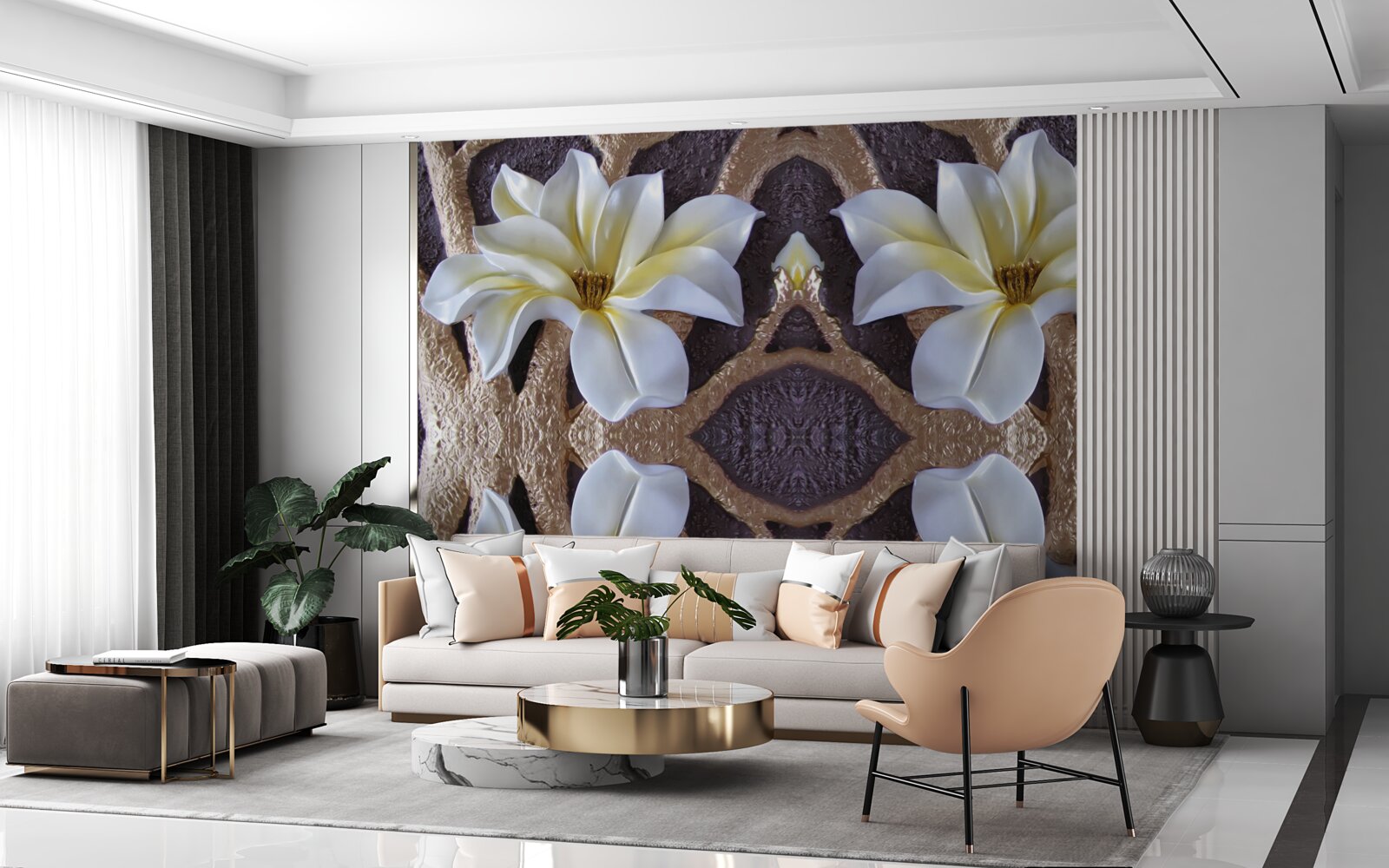 Fotobehang grote witte bloemen