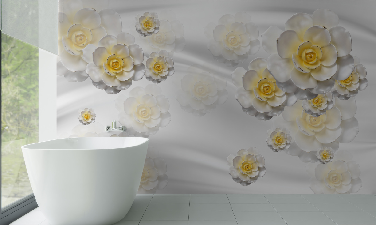 Fotobehang de bloemen zijn sneeuwwit met een geelachtig hart
