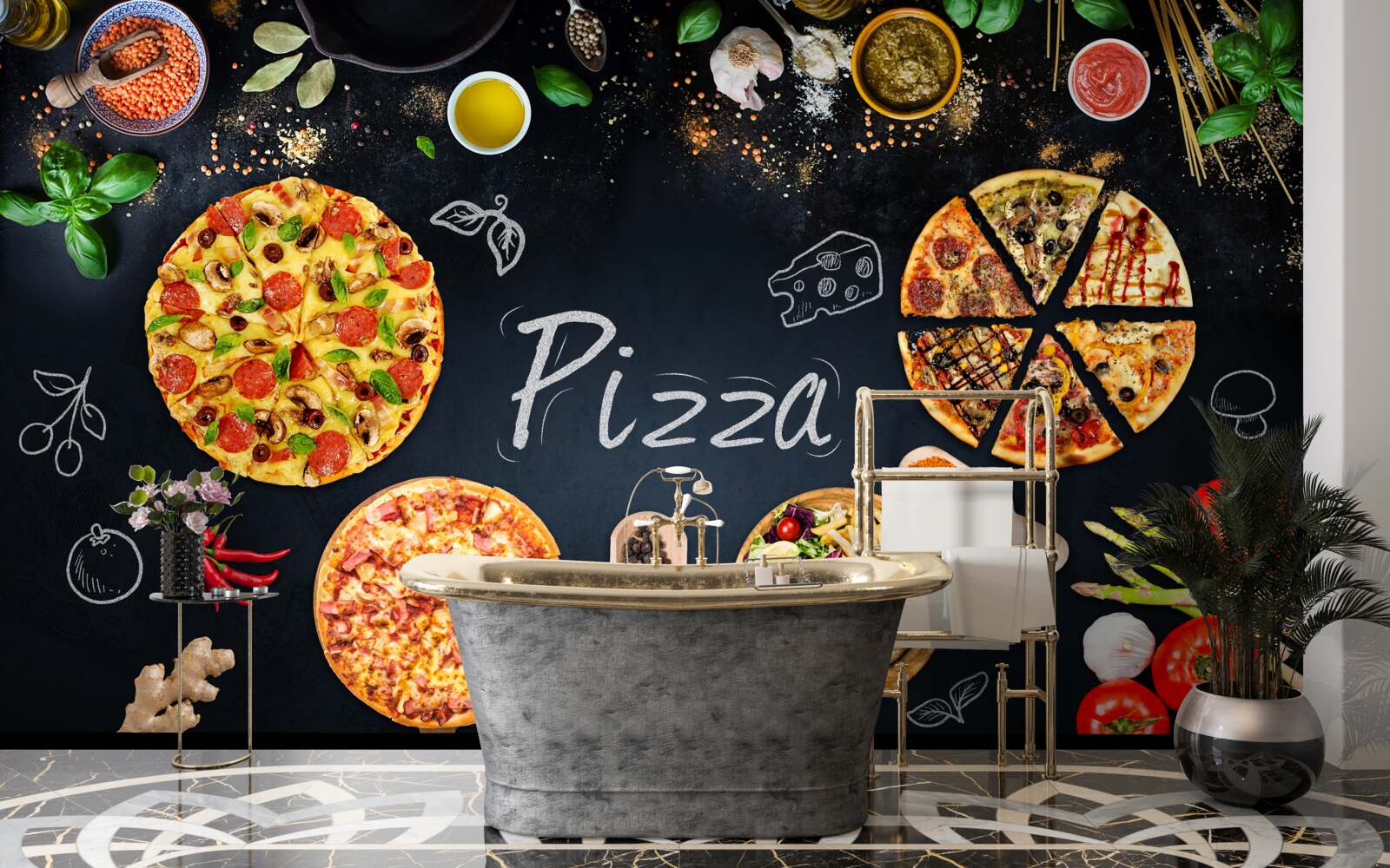 Fotobehang andere voedingsmiddelen zoals pizza