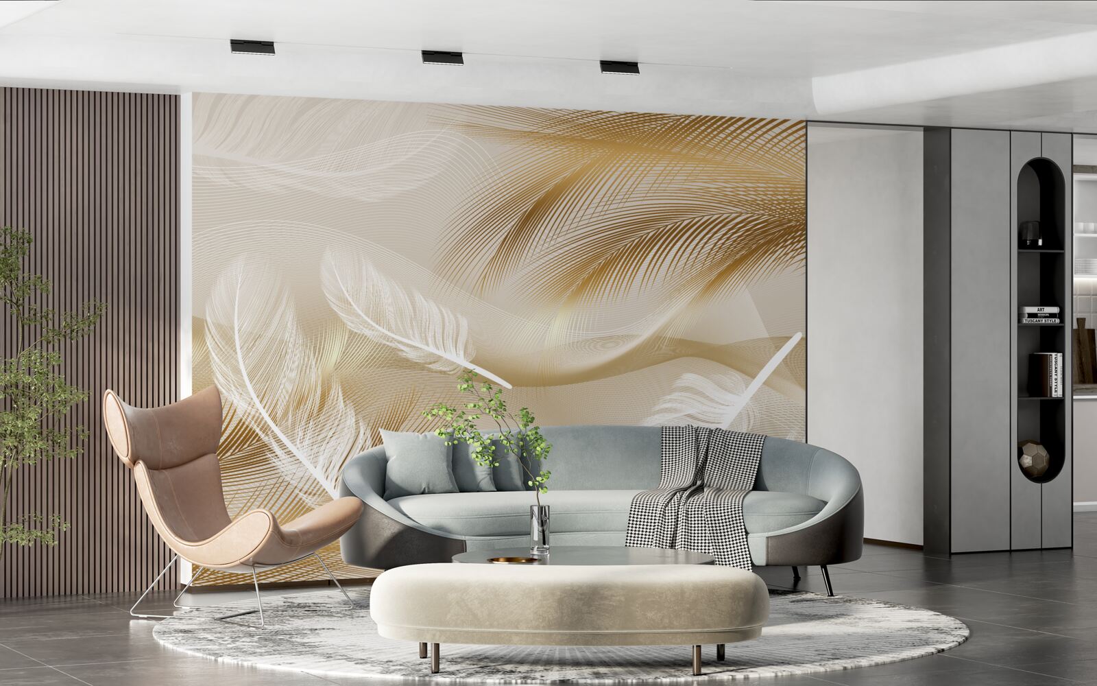 Fotobehang abstracte veer in beige kleuren