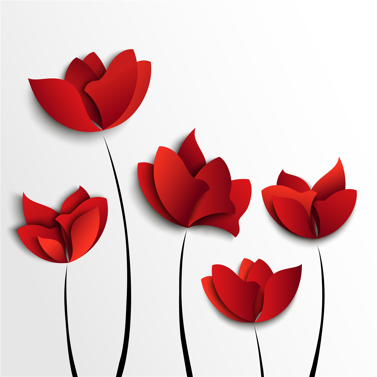 Fotobehang roodgekleurde bloemen tegen een achtergrond van witte zuiverheid