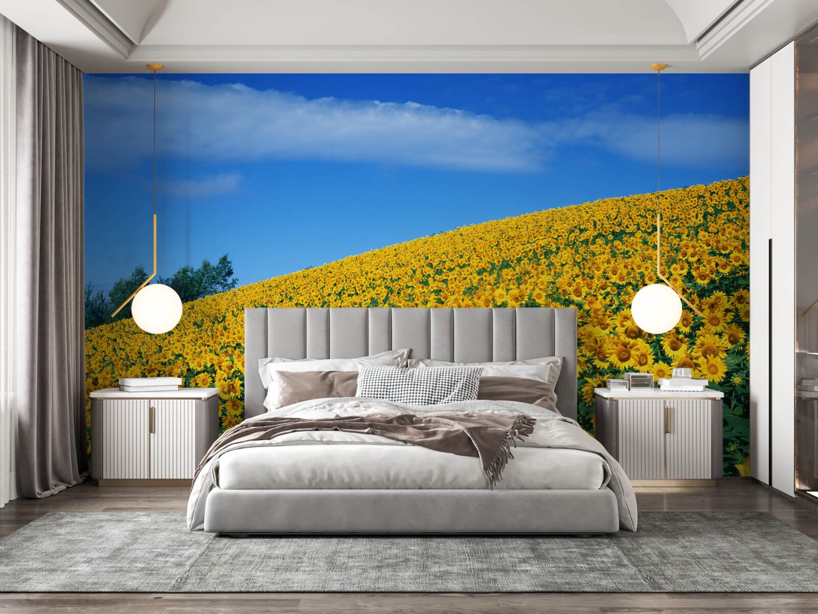 Fotobehang Een geweldige ruimte met zonnebloemen