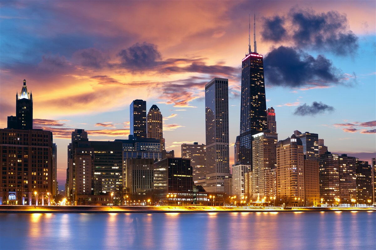 Fotobehang zonsondergang boven chicago, illinois
