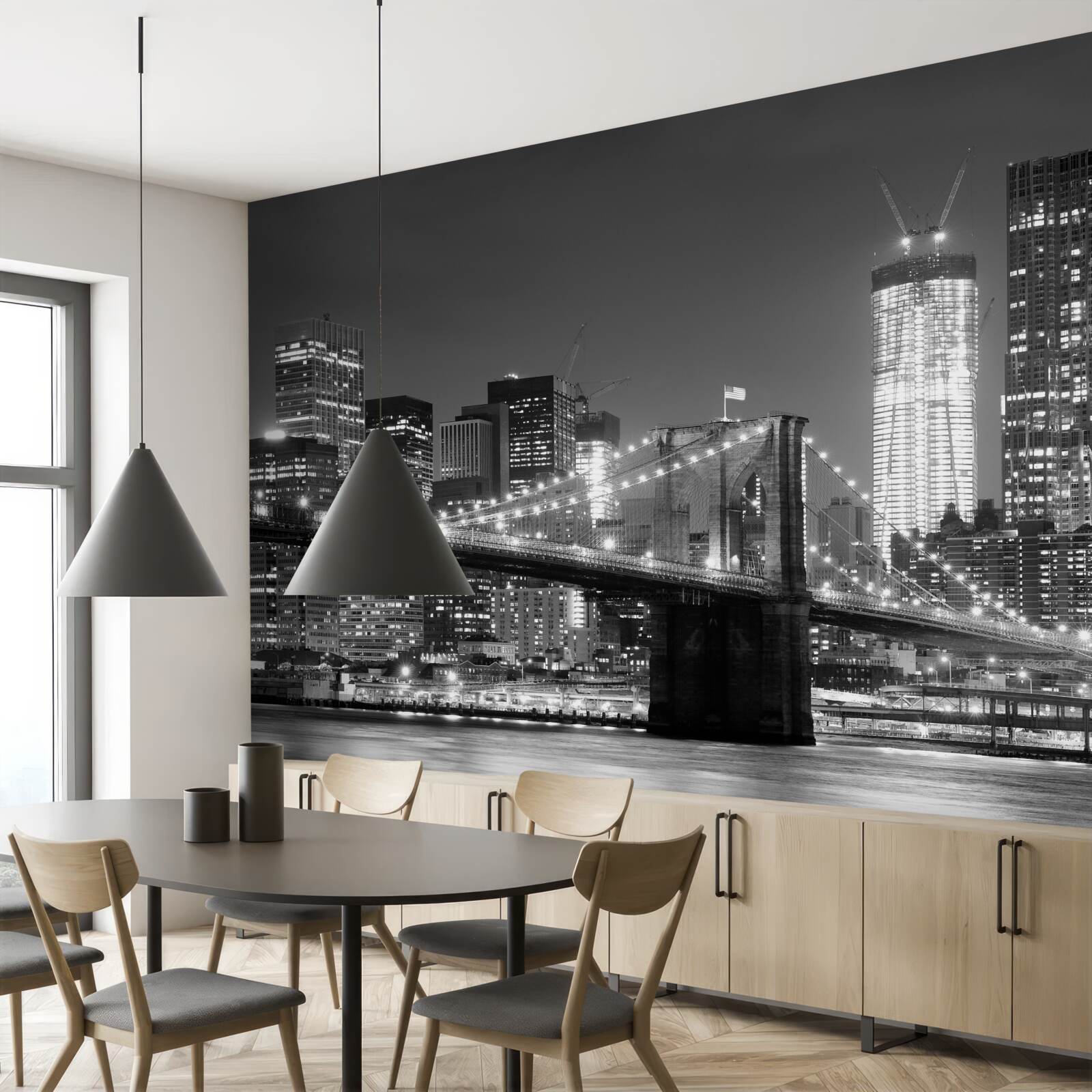Fotobehang brooklyn bridge in zwart-wit