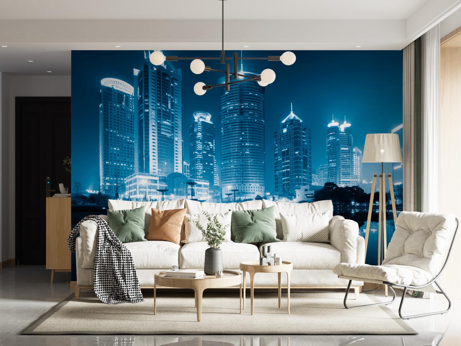 Fotobehang nachtshanghai in het licht van lantaarns