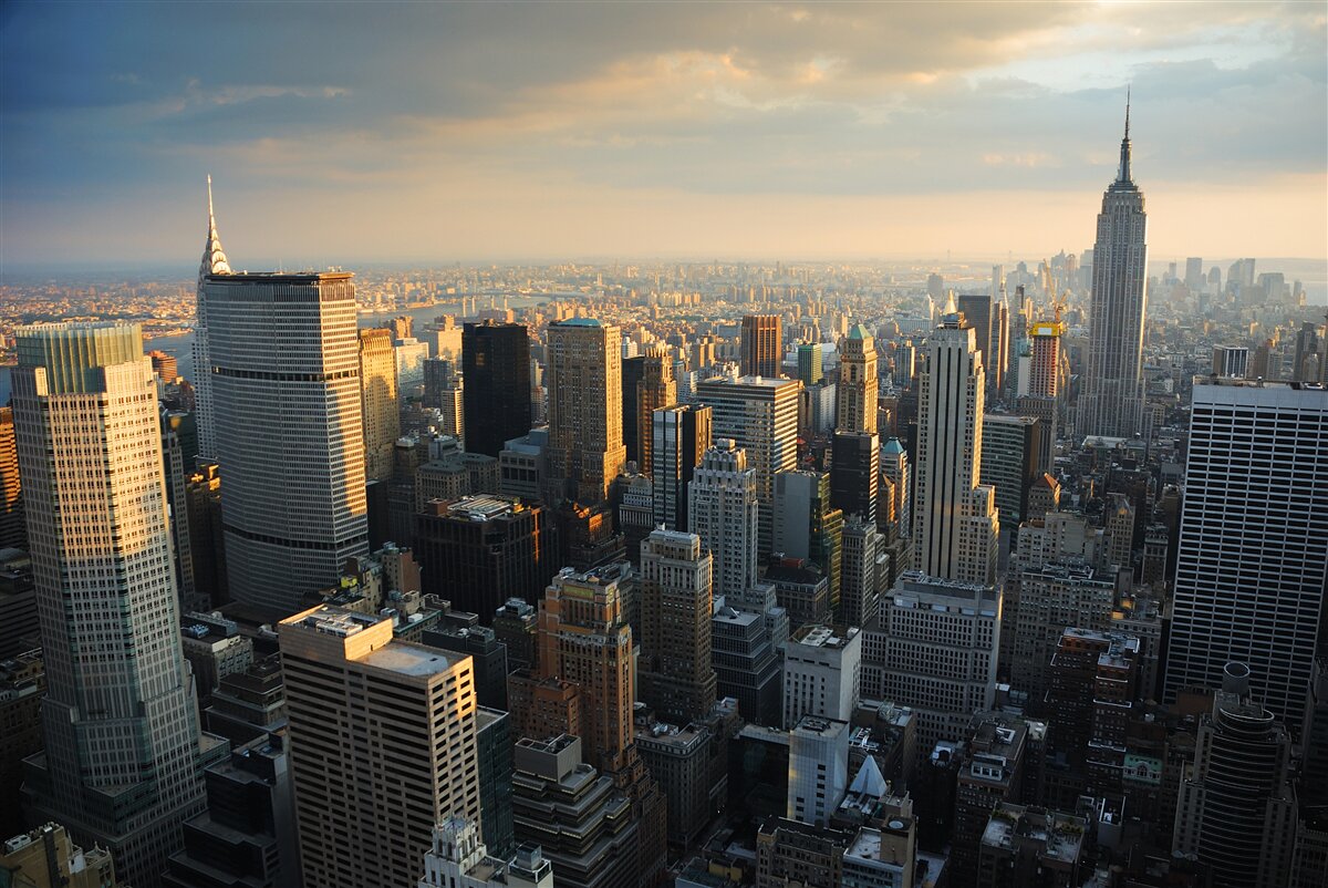 Fotobehang de wolkenkrabbers van new york aan het begin van de dag