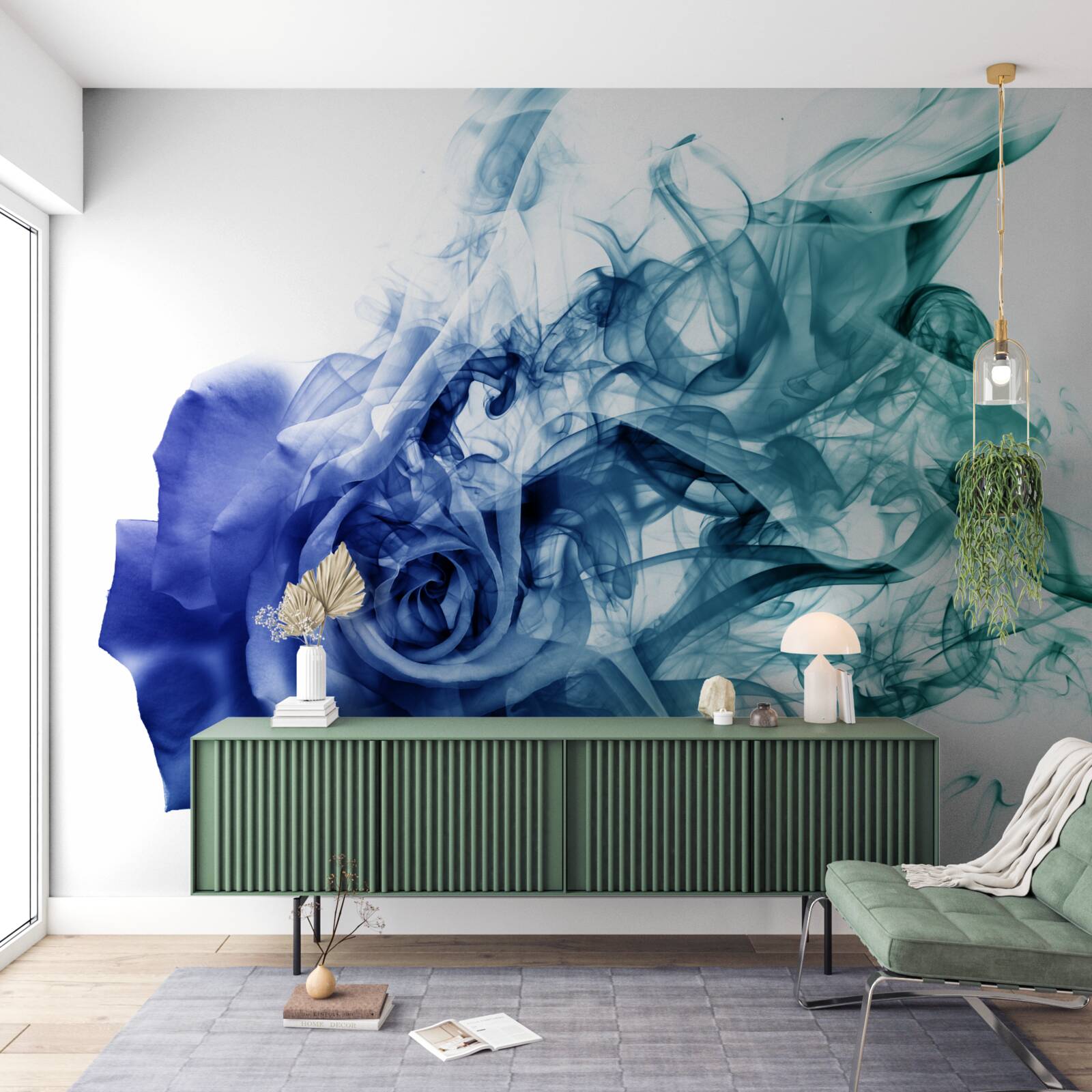 Fotobehang blauwe roos in een waas van hemels blauw