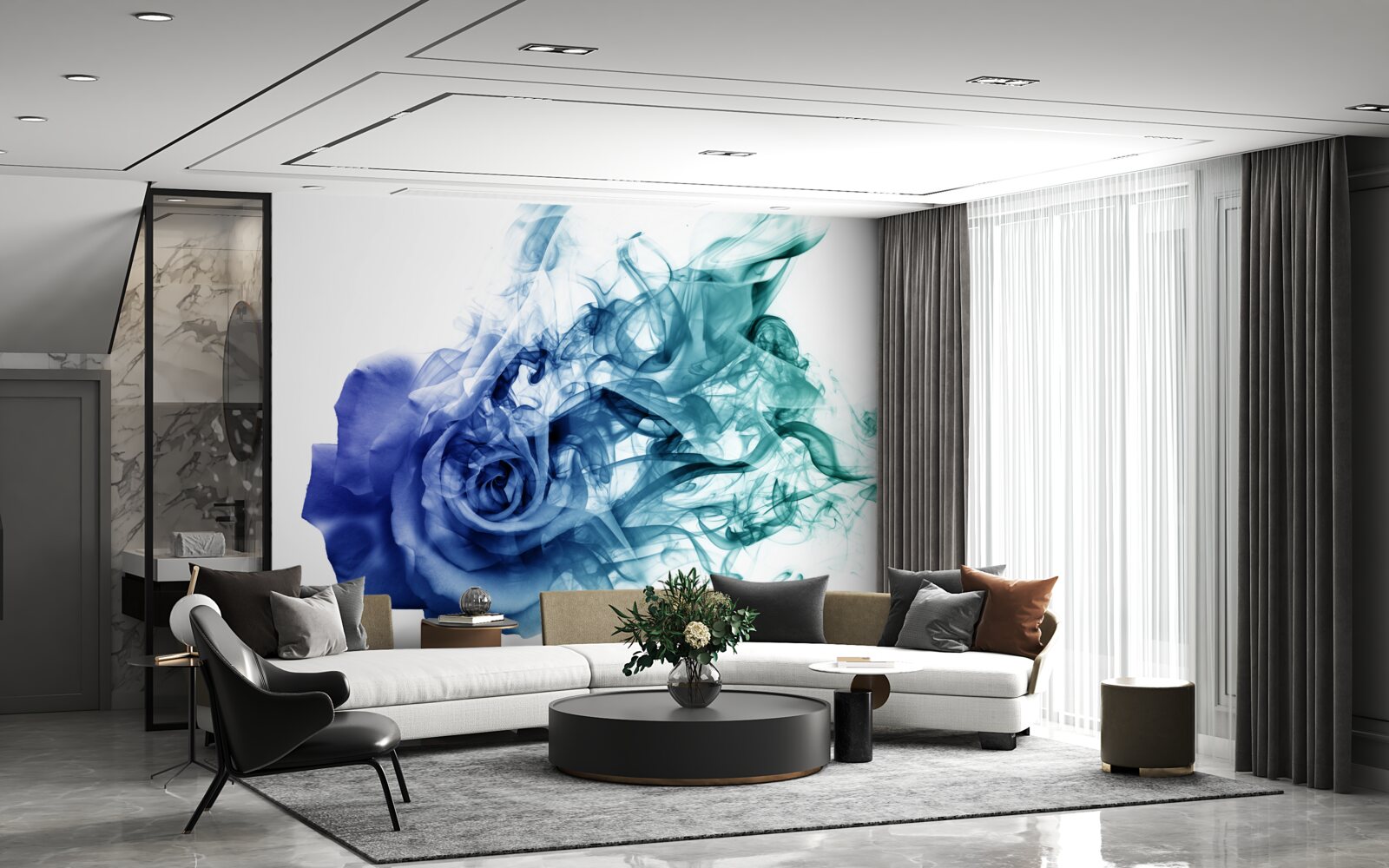 Fotobehang blauwe roos in een waas van hemels blauw