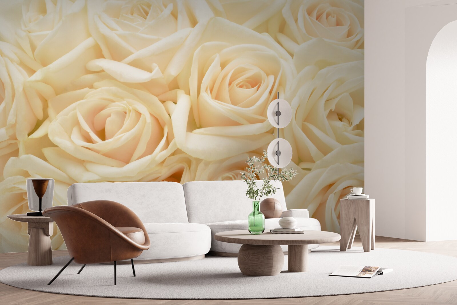 Fotobehang boeket crèmekleurige rozen