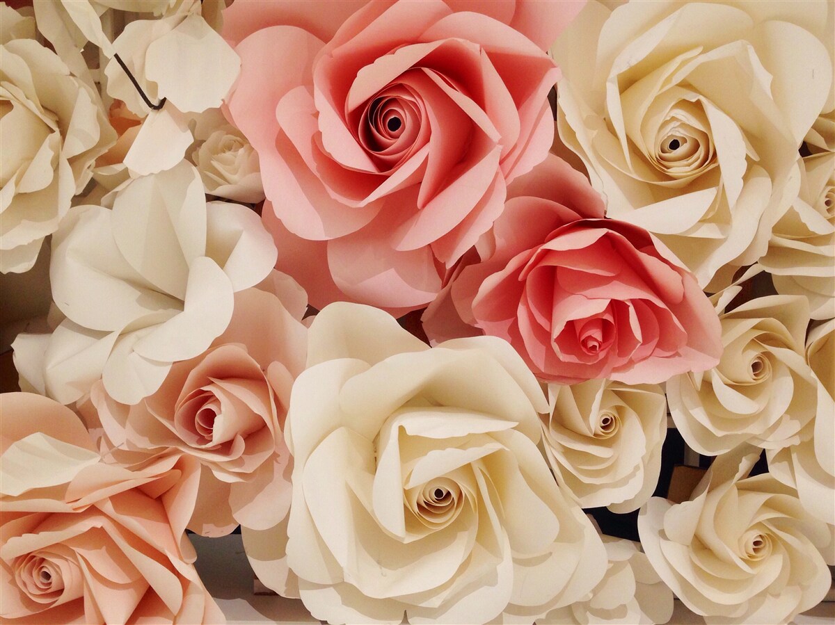 Fotobehang een prachtig boeket rozen in crèmekleurige en roze tinten