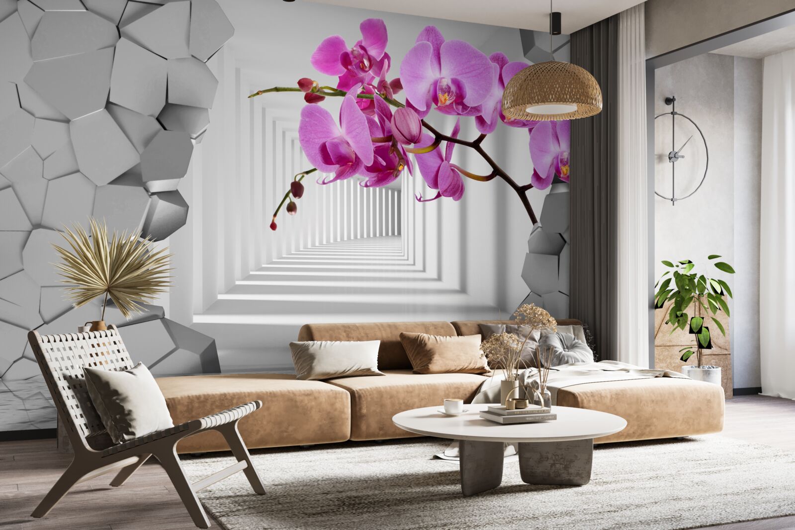 Fotobehang de orchidee penetreert de muur met haar tak