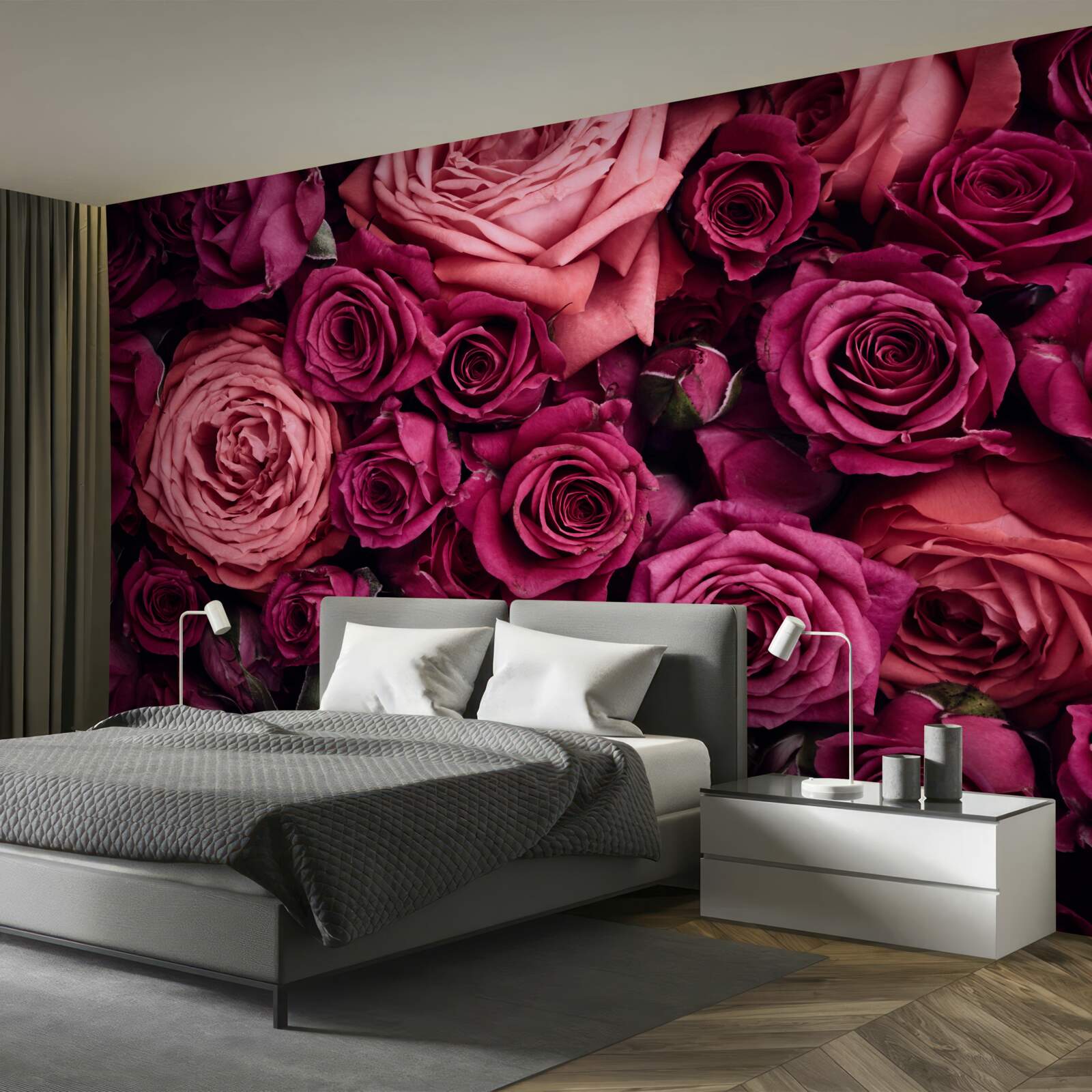 Fotobehang combinatie van geurende roze rozen