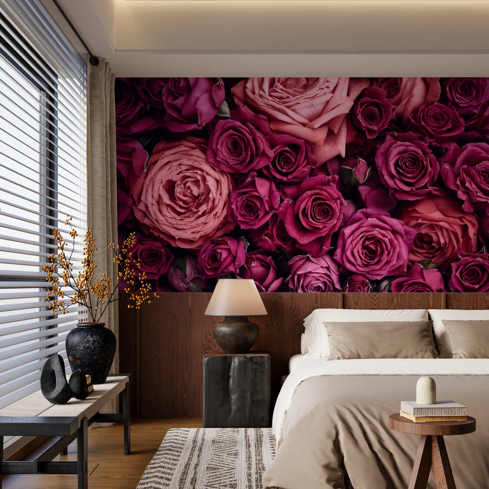 Fotobehang combinatie van geurende roze rozen