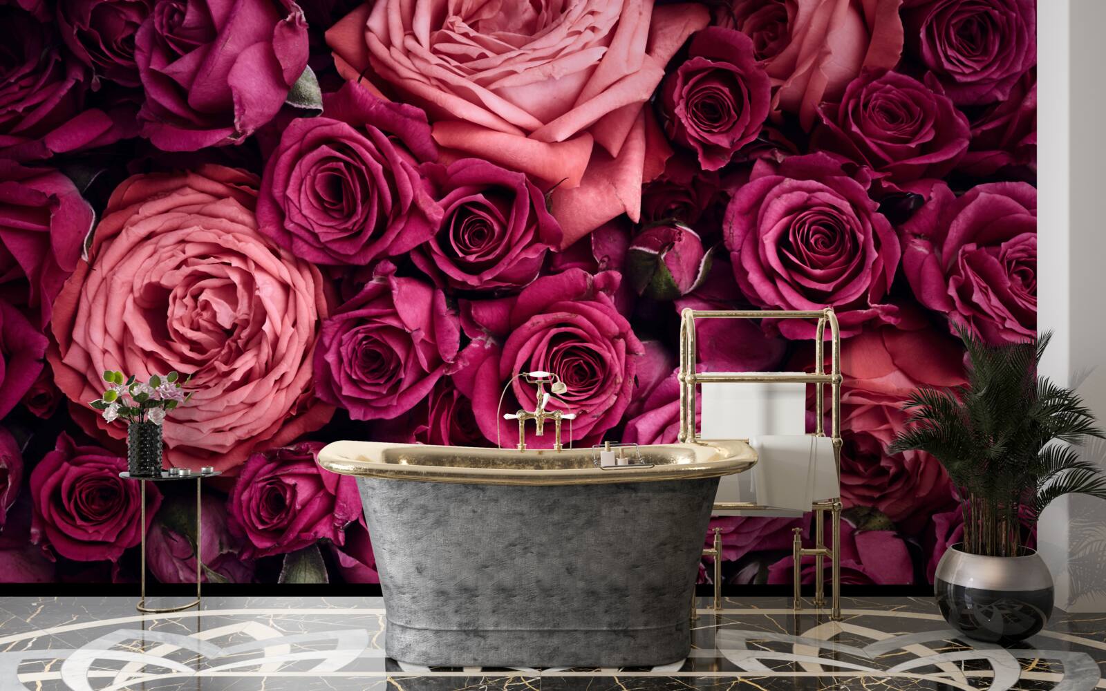 Fotobehang combinatie van geurende roze rozen