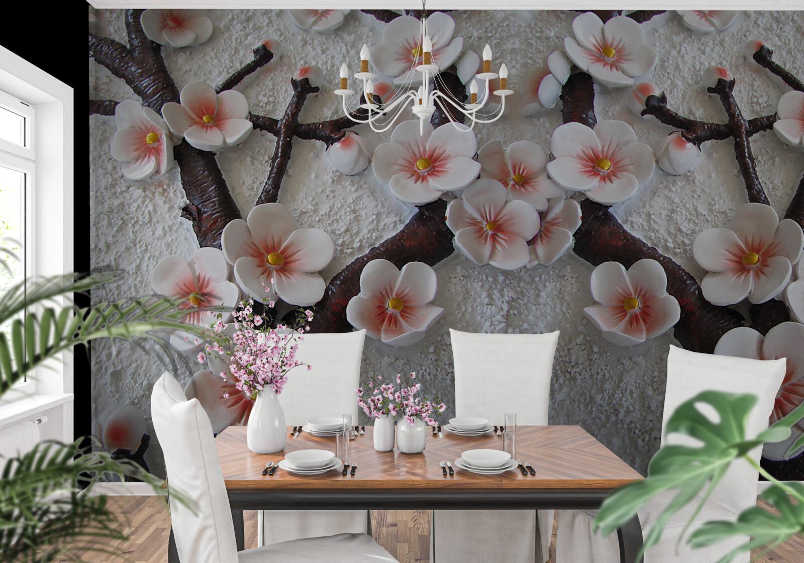Fotobehang sakura bevochtigd door een bloeiende tak