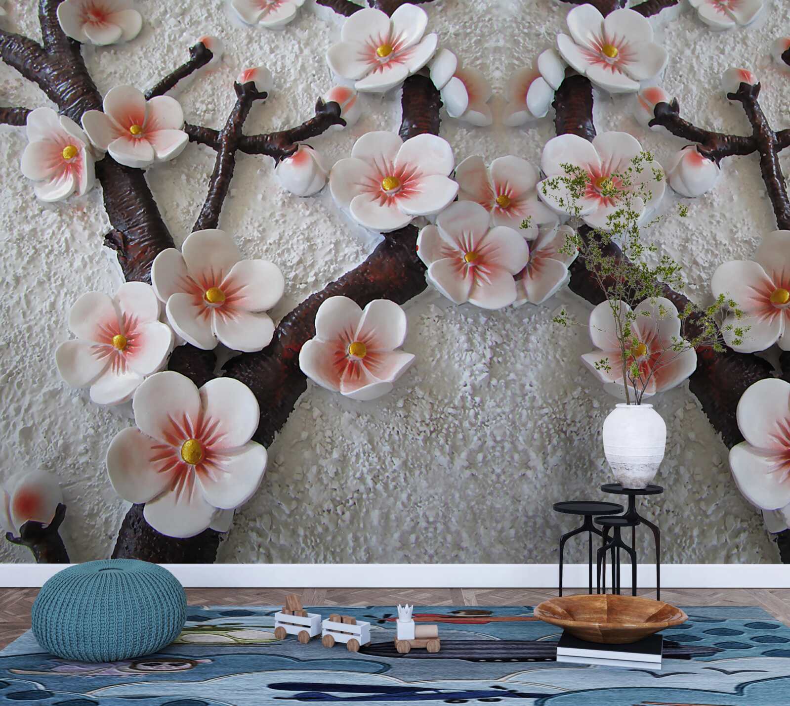 Fotobehang sakura bevochtigd door een bloeiende tak