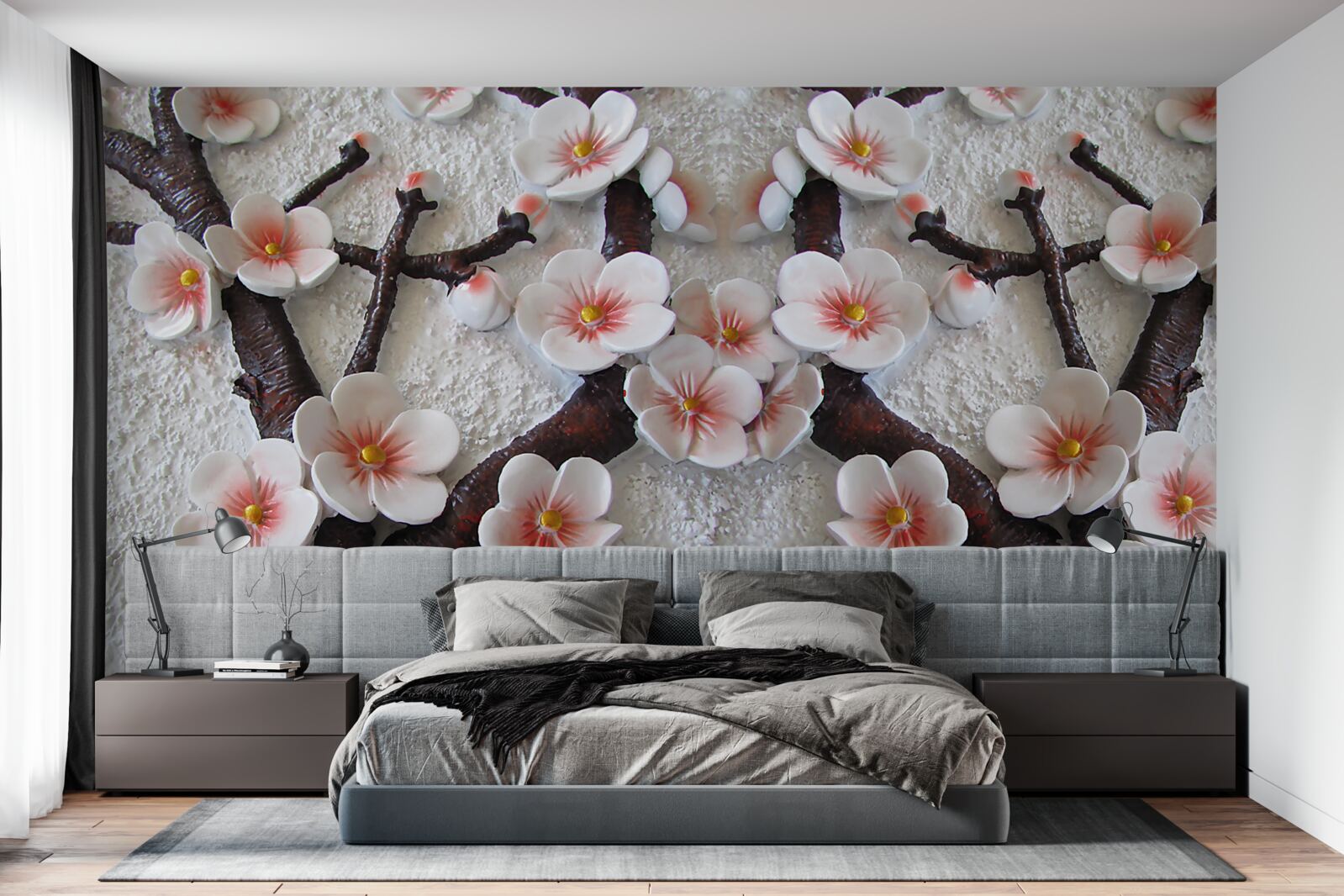Fotobehang sakura bevochtigd door een bloeiende tak